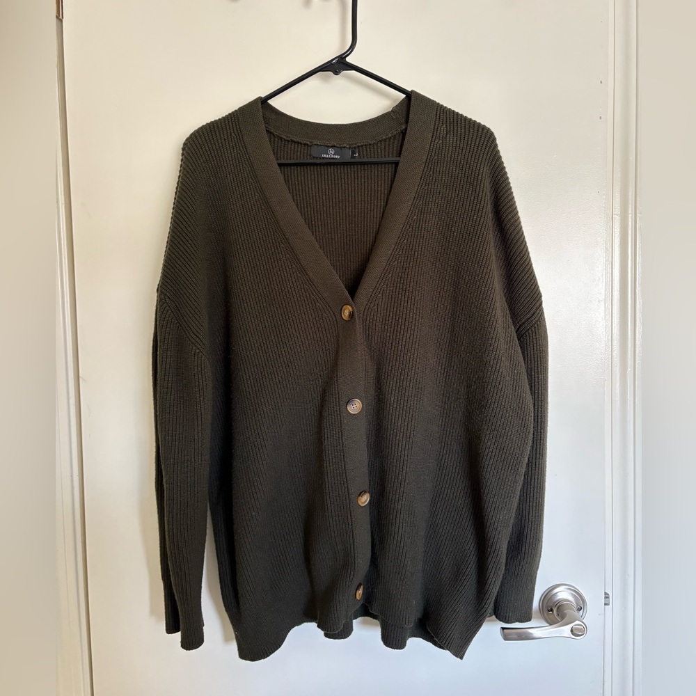 Lillusory Olive Green Oversized Button-Down Cardigan Sweater - Large